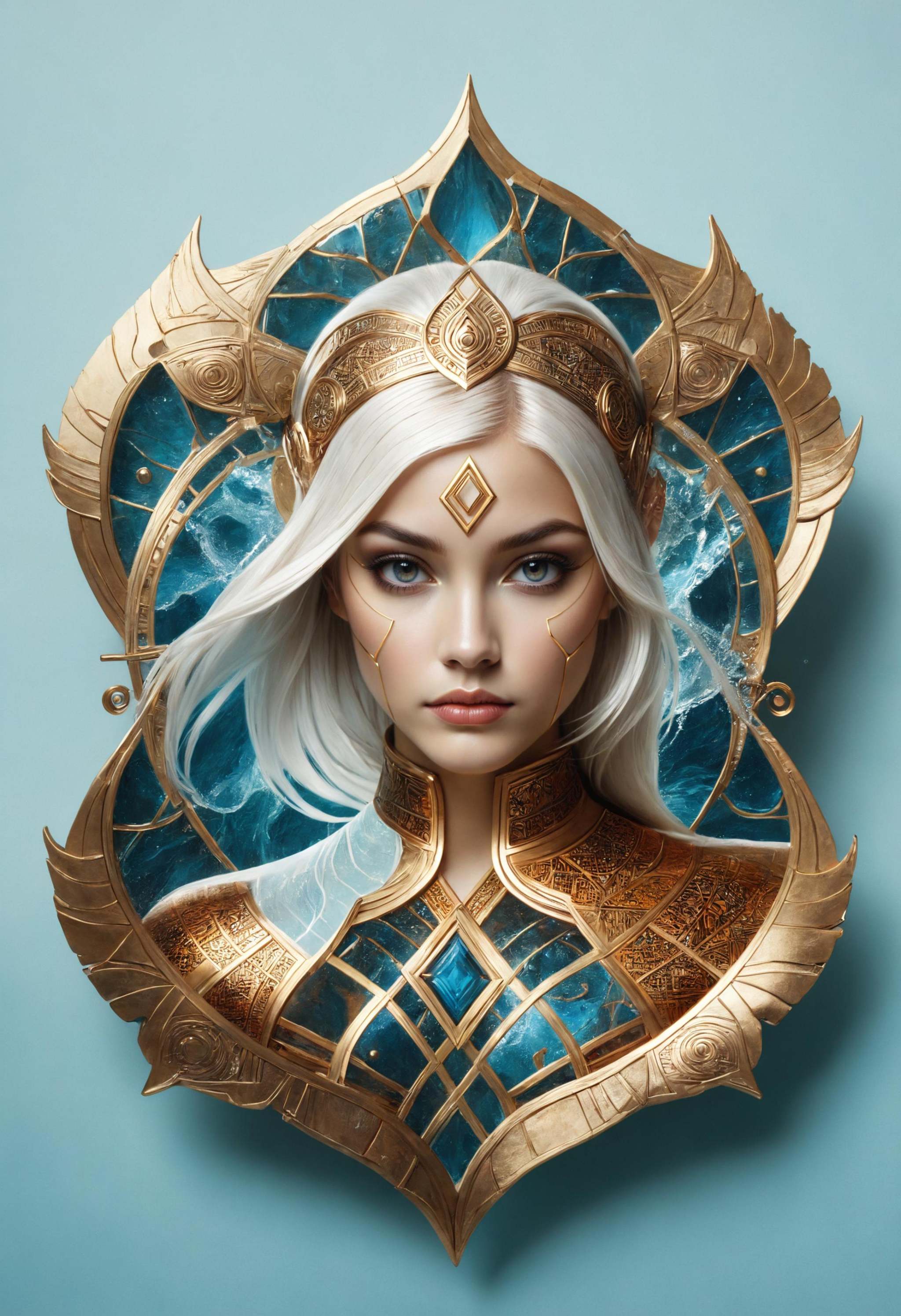 [ floating overlapping hollow polygons pin : a woman portrait inspired by tridents,  mirrored imagery,  water bender on Te...