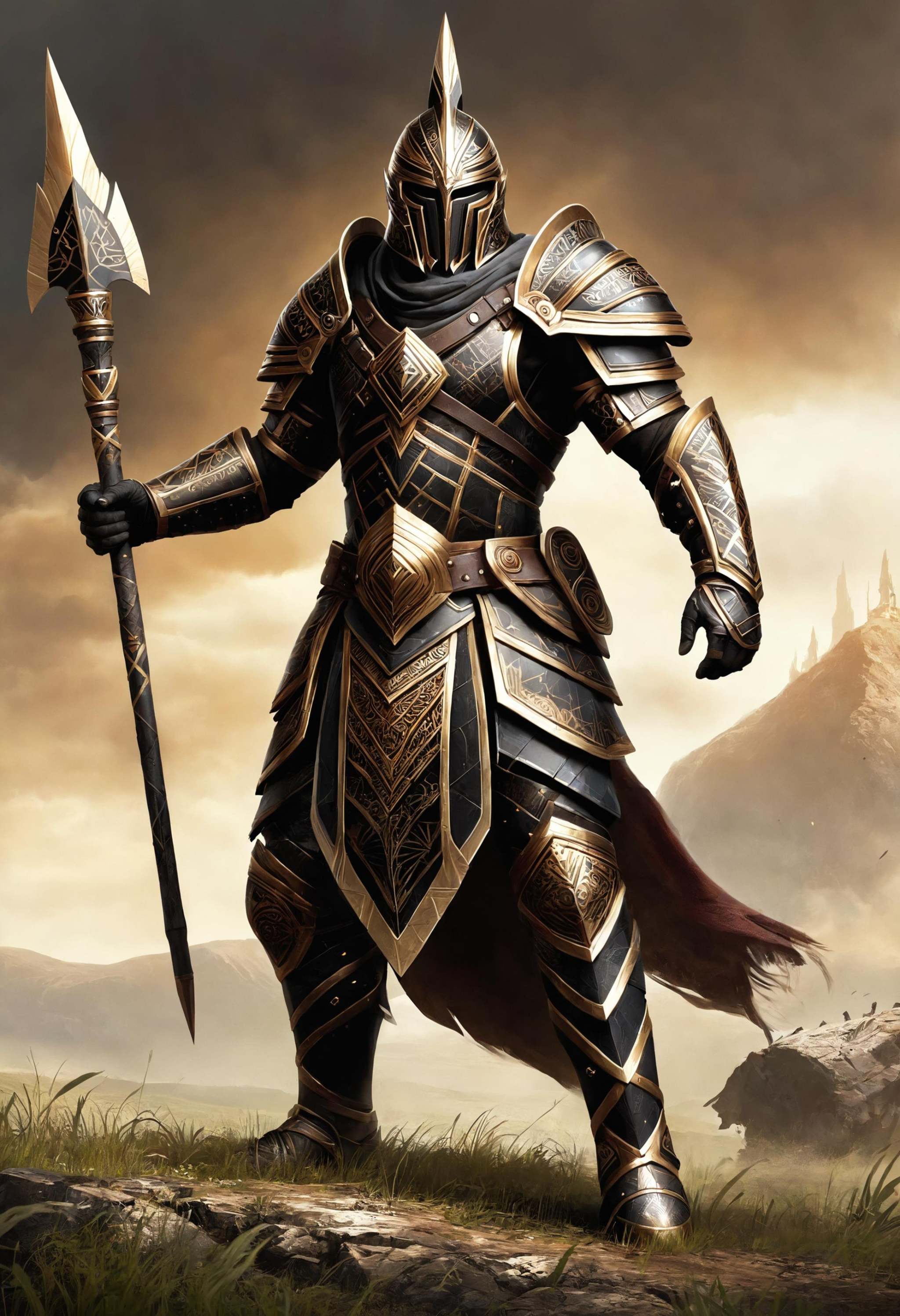 a warrior made of dvr-frft holding a spear,  epic battleground,  epic battleground on Tensor.Art