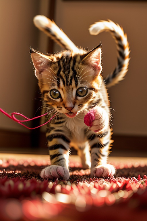A close-up shot of a playful kitten,  mid-action,  with bright on Tensor.Art