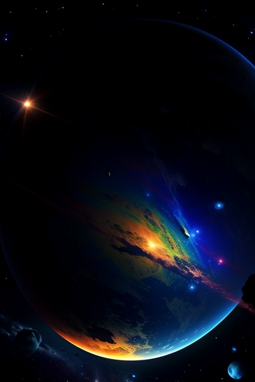 A breathtaking view of a huge,  distant planet,  with its vibrant surface and swirling atmospheric patterns on Tensor.Art