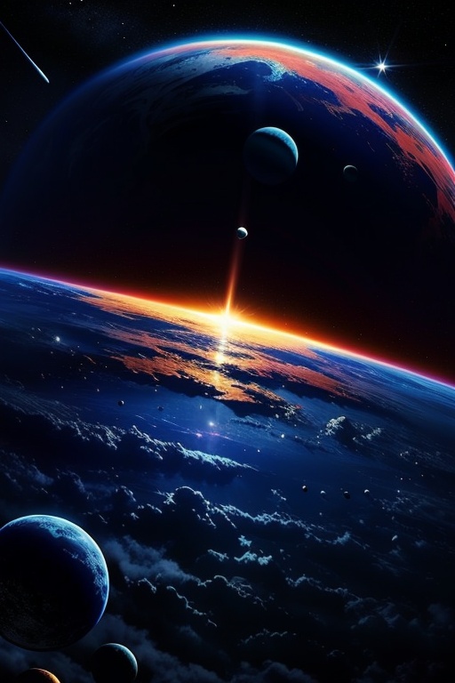 A breathtaking view of a huge,  distant planet,  with its vibrant surface and swirling atmospheric patterns on Tensor.Art