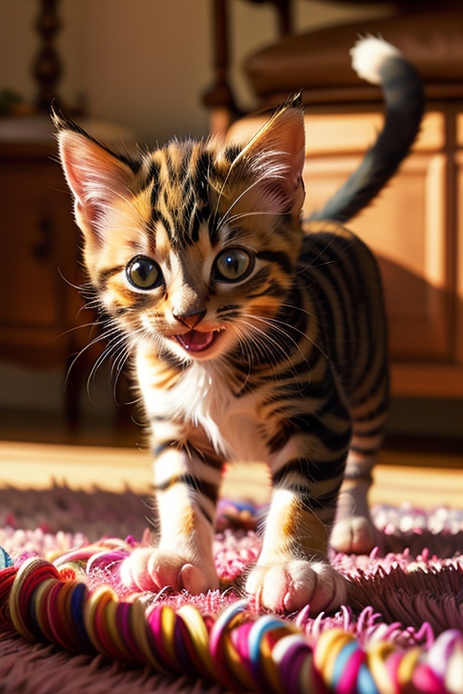 A close-up shot of a playful kitten,  mid-action,  with bright on Tensor.Art