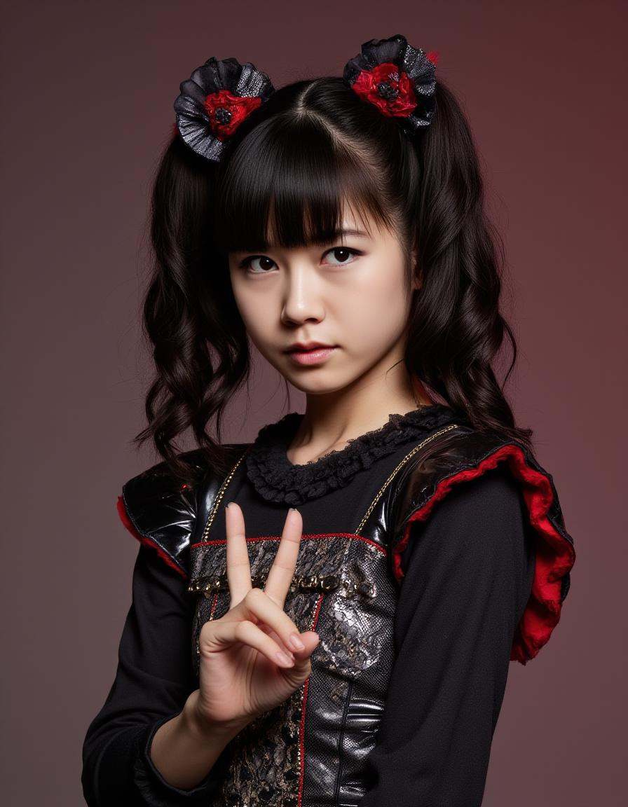 long shot scenic professional photograph of Yuimetalflux beautiful japanese woman full body,  cute goth dress, on Tensor.Art