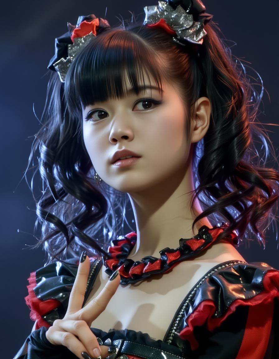 long shot scenic professional photograph of Yuimetalflux beautiful japanese woman full body,  cute goth dress, on Tensor.Art