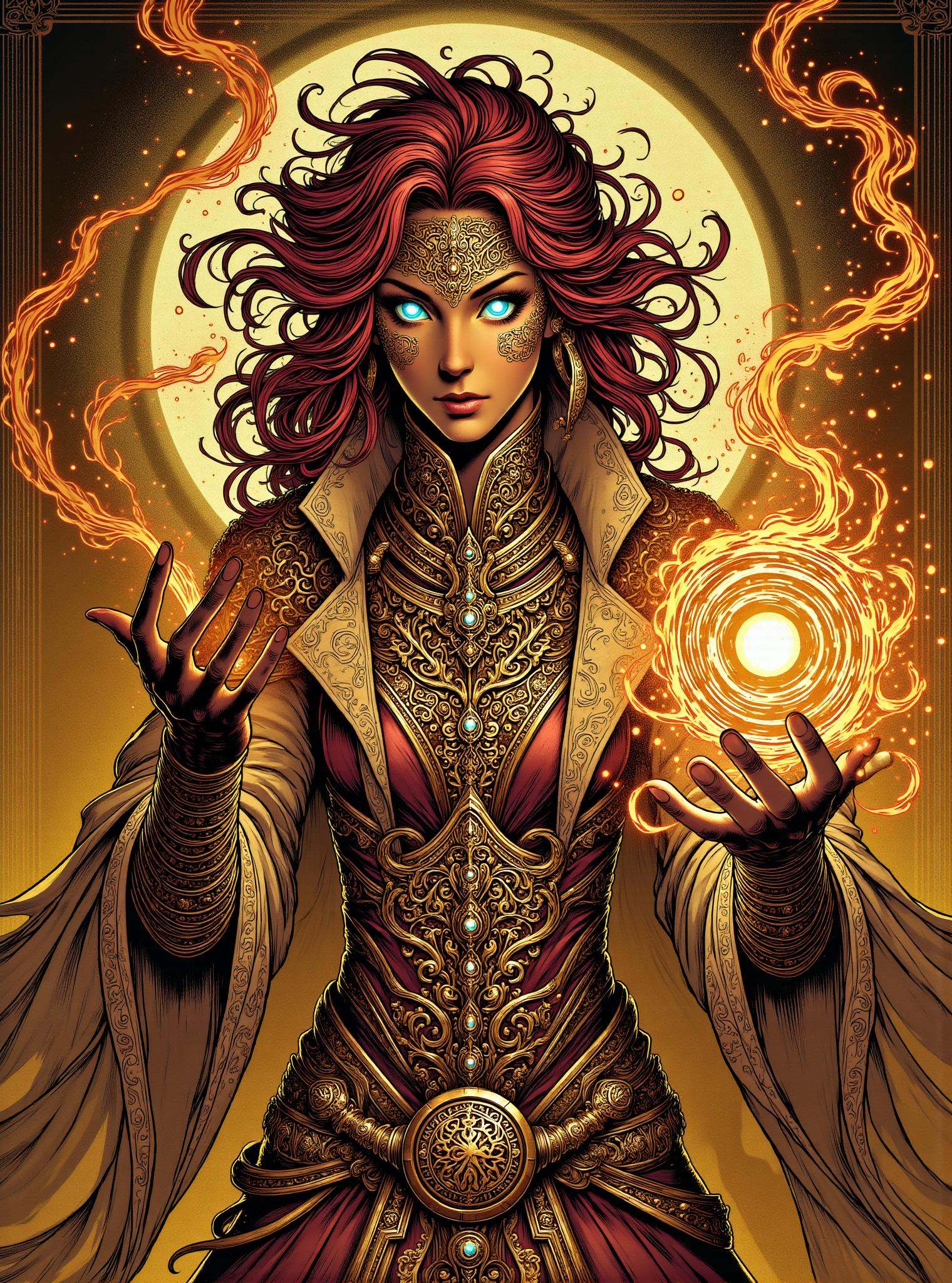 donmc0m1cm4g1cfx magic, (magic forming text "Good morning SHQ!":1.3),female rune mage  Exercising spell shaped like Web of brown aqueous orc and air magic