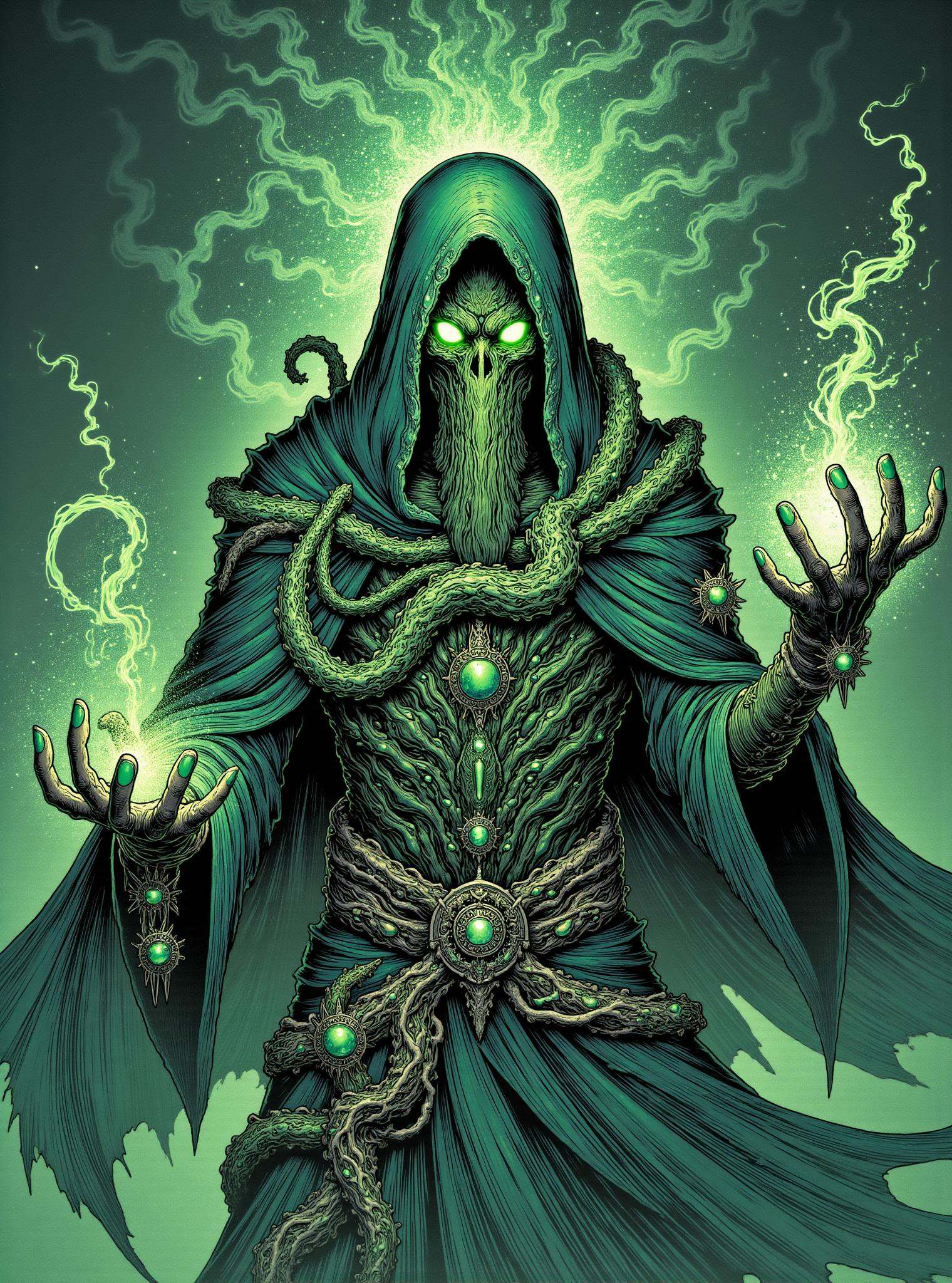 donmc0m1cm4g1cfx magic, male mindflayer  Channeling voodoo shaped like Mist of mottled runic illusion and divination magic