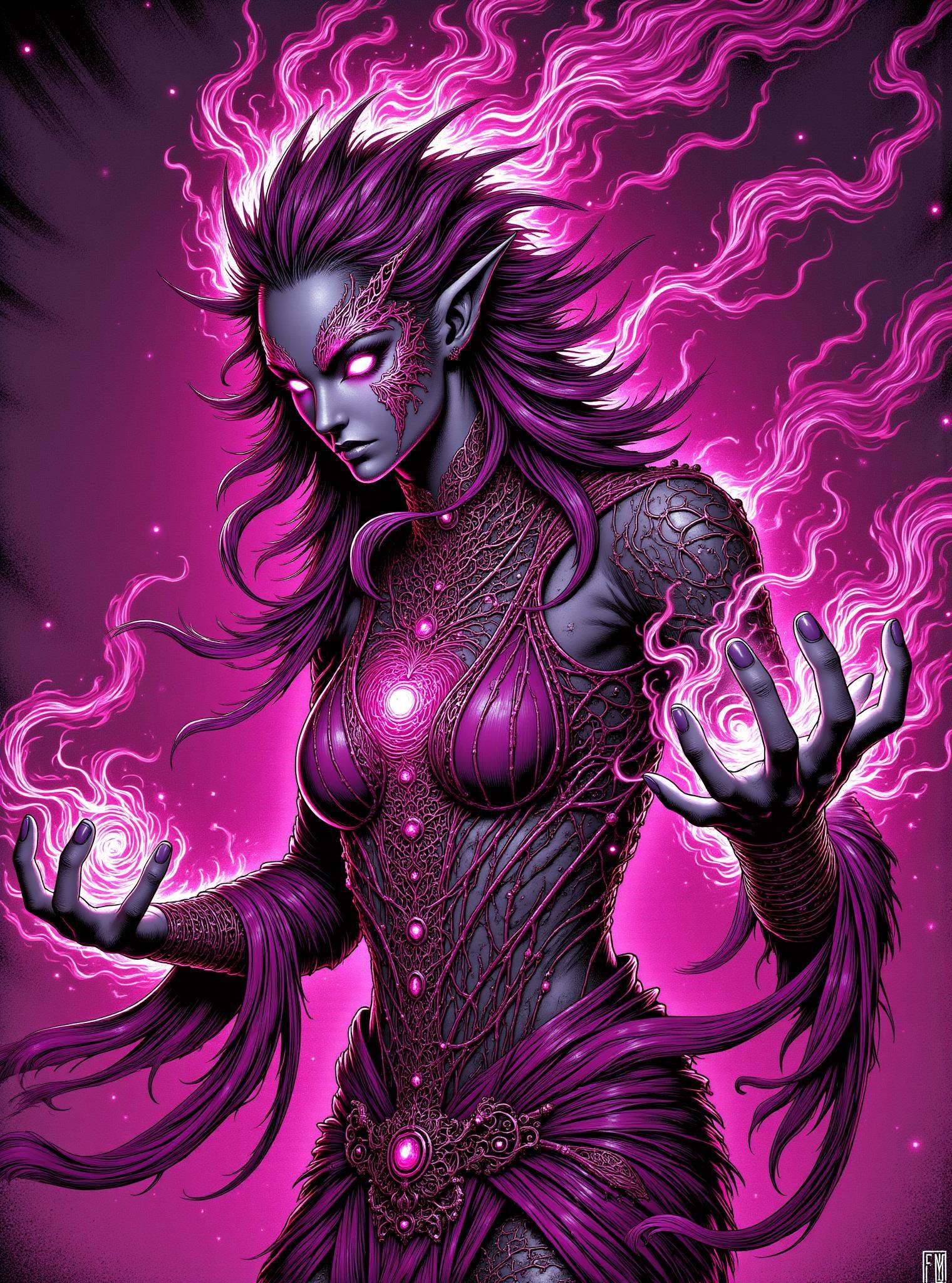 donmc0m1cm4g1cfx magic, female spiritweaver  Channeling invocation shaped like Evocation of pink umbra orc and scrying