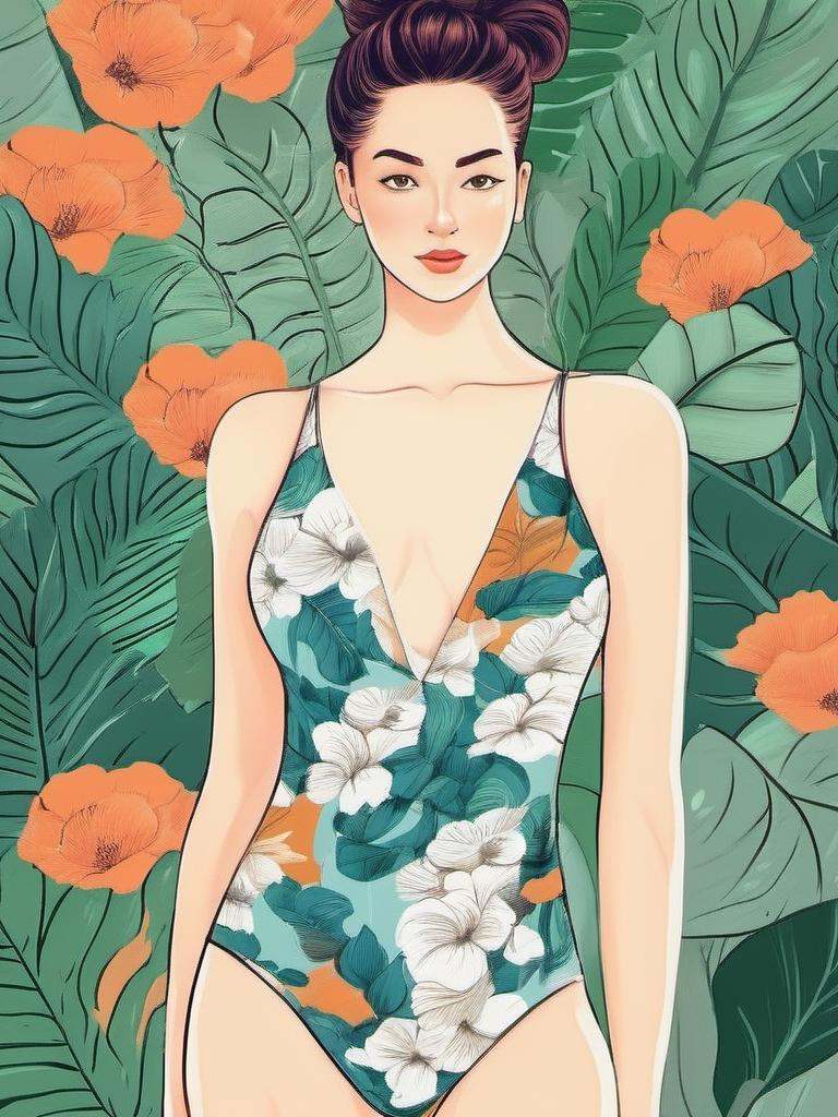 1NK ,  ,  illustration of a young woman in a swimsuit. She is standing with her back to the viewer on Tensor.Art