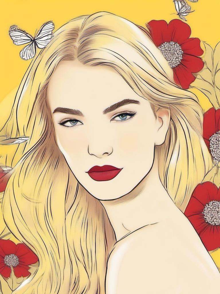 1NK ,  ,  illustration of a young woman with long blonde hair and red lipstick on Tensor.Art