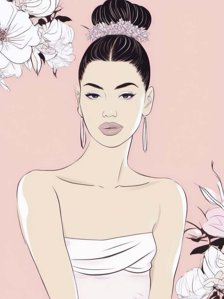 1NK ,  ,  The image are a black and white illustration of a young woman in a strapless bodysuit. She is standing with her...