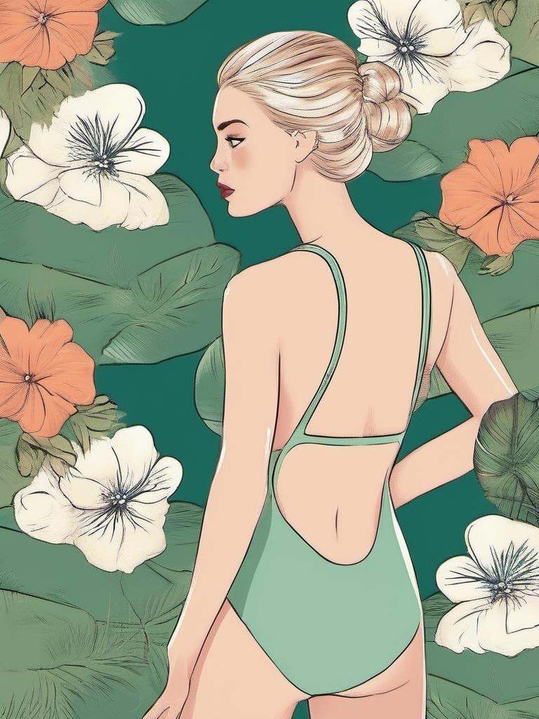 1NK ,  ,  illustration of a young woman in a swimsuit. She is standing with her back to the viewer on Tensor.Art