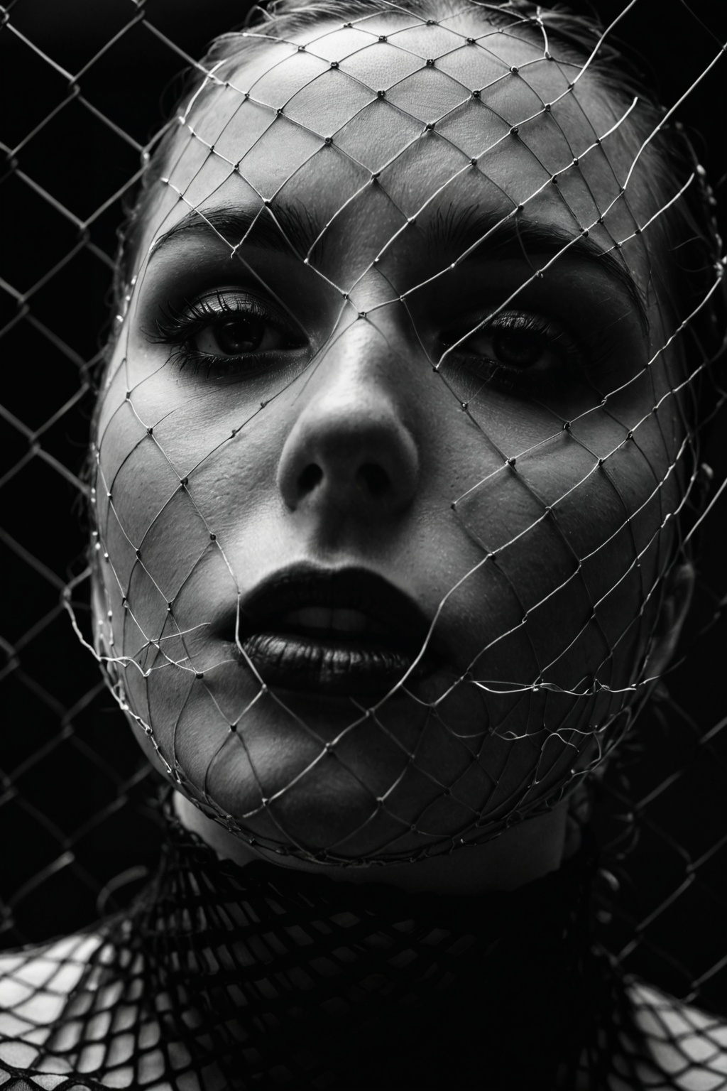 a black and white photo of a woman's face,  featured on cgsociety,  art photography on Tensor.Art