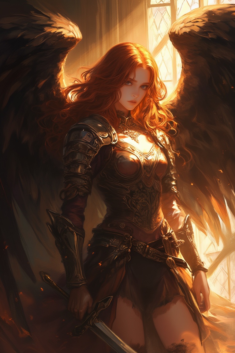 Hyper realism,  a female angel in the glamorous armor, on Tensor.Art
