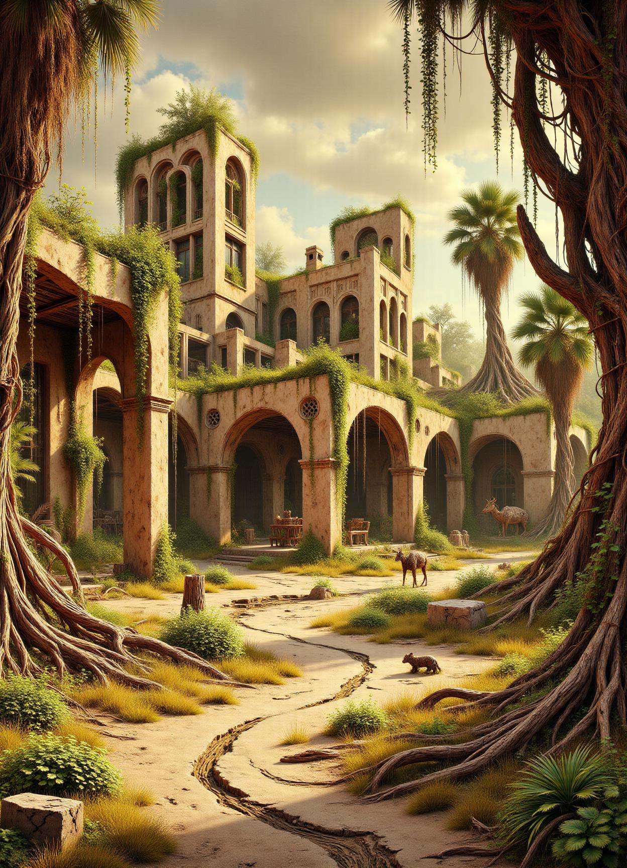 DonMN0Hum4nFX, no human, vines, sfw,  desert oasis dwelling place in savanna biome