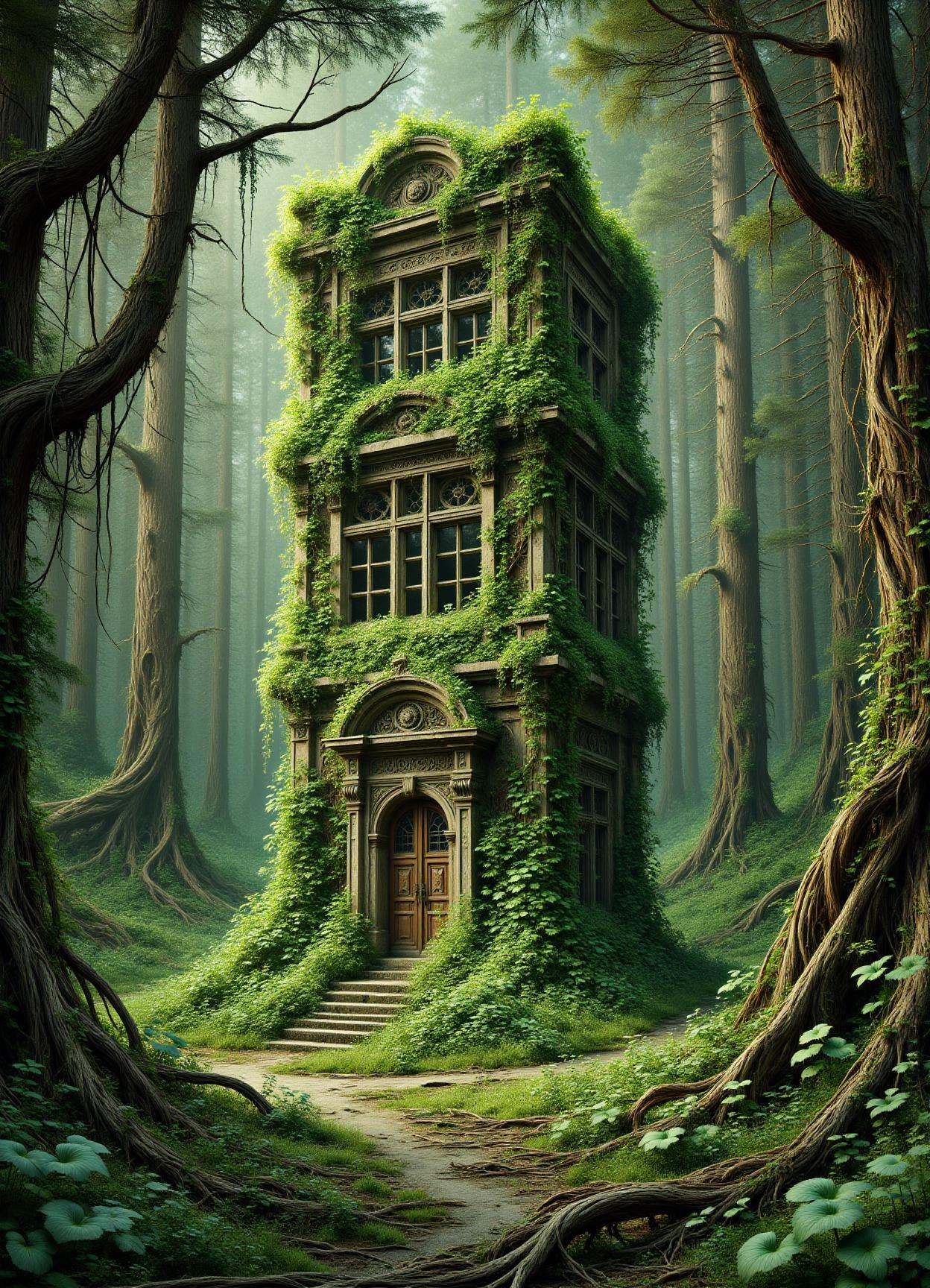DonMN0Hum4nFX, no human, vines, sfw, text made of vines "NO HUMANS!", wilderness, wild, forest, ancient, elfish