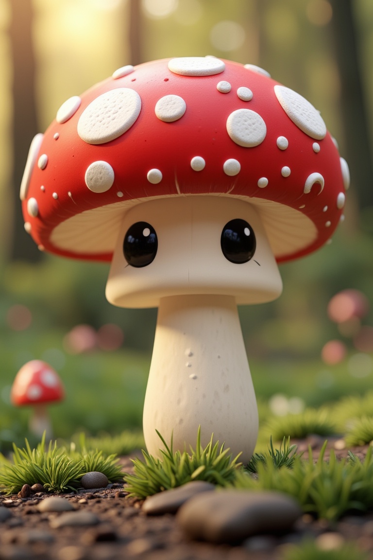 3d render of a cute mashroom. wide eyes, depth of field, octane render, 3d animation
