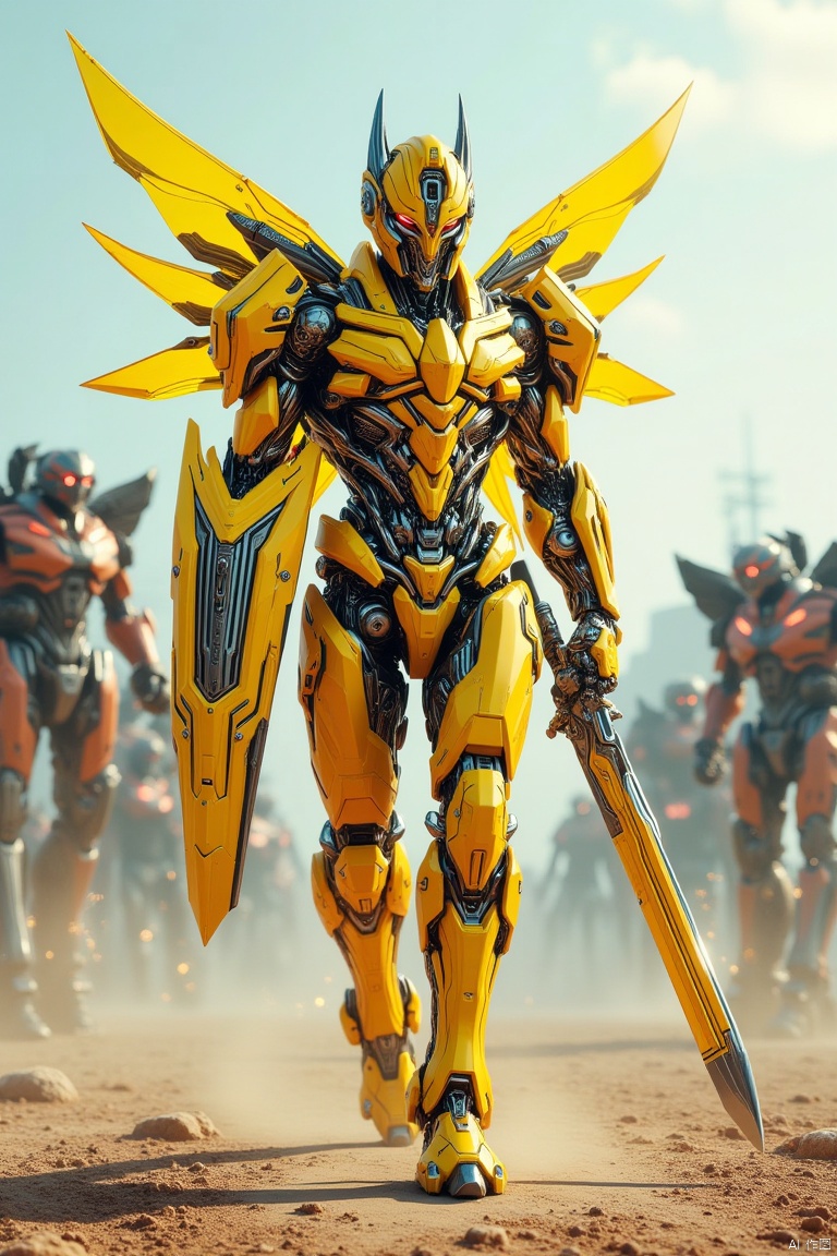 A battle-hardened,  cybernetic warrior in sleek,  high-tech yellow armor by 让AI更感性 on Tensor.Art
