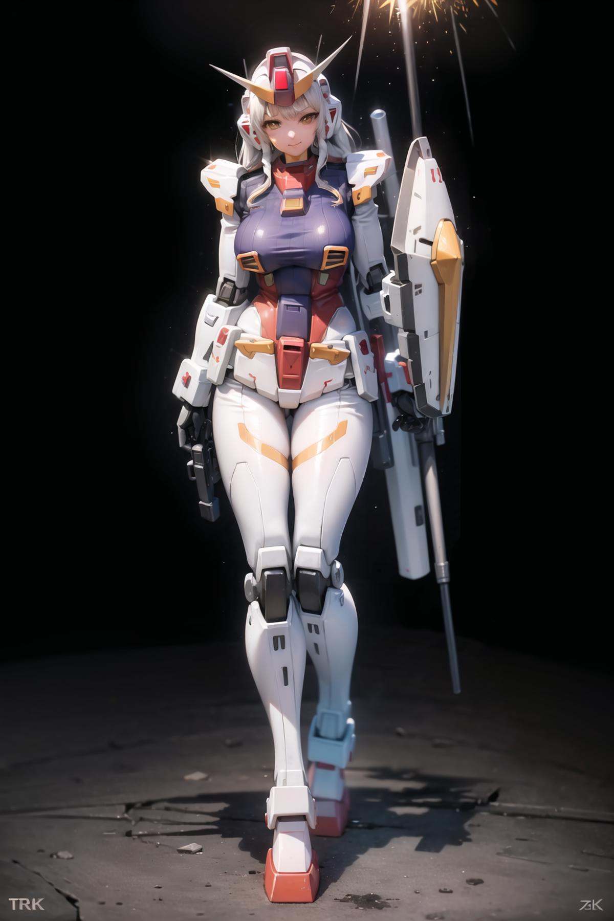 realistic, 1girl, mecha_musume, with extremely large robotic hands, large mecha arm, breasts, a giant (Gundam rx78 1.2) robot wiht a gun in its hand and Shield in the middle of the battlefield; (full Body1.2), and ruins, sparks, and flames surround it, Steel, edge rust, and edge wear, (extremely detailed CG unity 8k wallpaper), realistic, masterpiece, highest quality, ((scifi)), lens flare, ((light sparkles)), unreal engine, digital painting, Style-TronLegacy-8v-B, trending on ArtStation, trending on CGSociety, Intricate, High Detail, dramatic, realism, beautiful and detailed lighting, shadows, opt-6000，{{make a fist}}, masterpiece, best quality, looking at viewer, (closed mouth:1.3), 