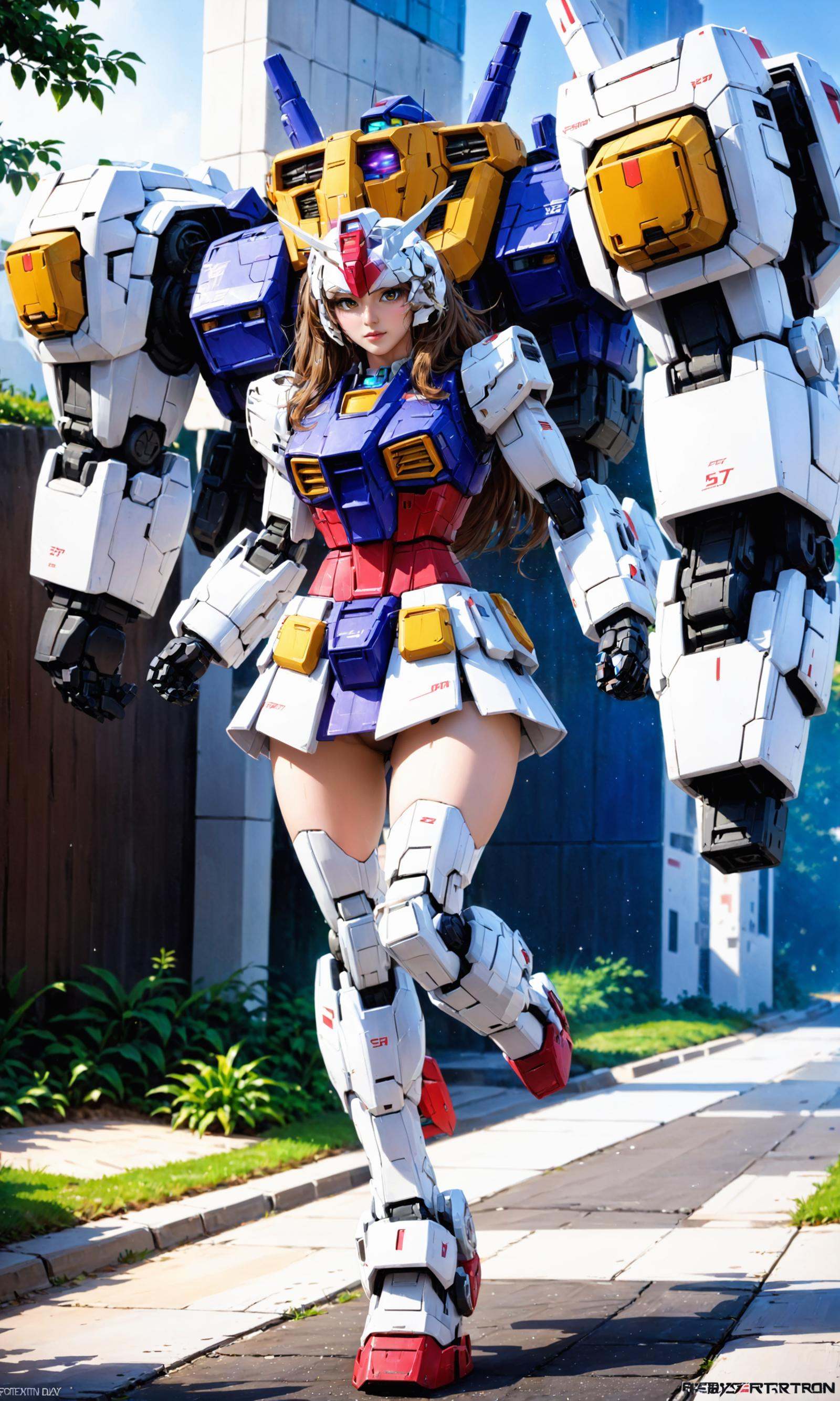 masterpiece, ({1girl is in mache armor with jumping pose, full body, long hair, short skirt}:1.3), realistic:2, intricate detail, highly detailed, great textures, 8k, 100000000 detail, gundam\\(rx78\\), armor, full body, <lora:RX78_SDXL_v3_loha:0.65>,detailed_background,outdoors,realistic,official_style,robot,light,cybertron,soundwave_\(transformers\),concept_art,production_art,transformers,mecha,jamesdaly,machinery,decepticon,no_humans,emblem,transformers:_fall_of_cybertron,official_art,science_fiction, (RAW photo, best quality, masterpiece:1.2), ultra high res, (photorealistic:1.4),