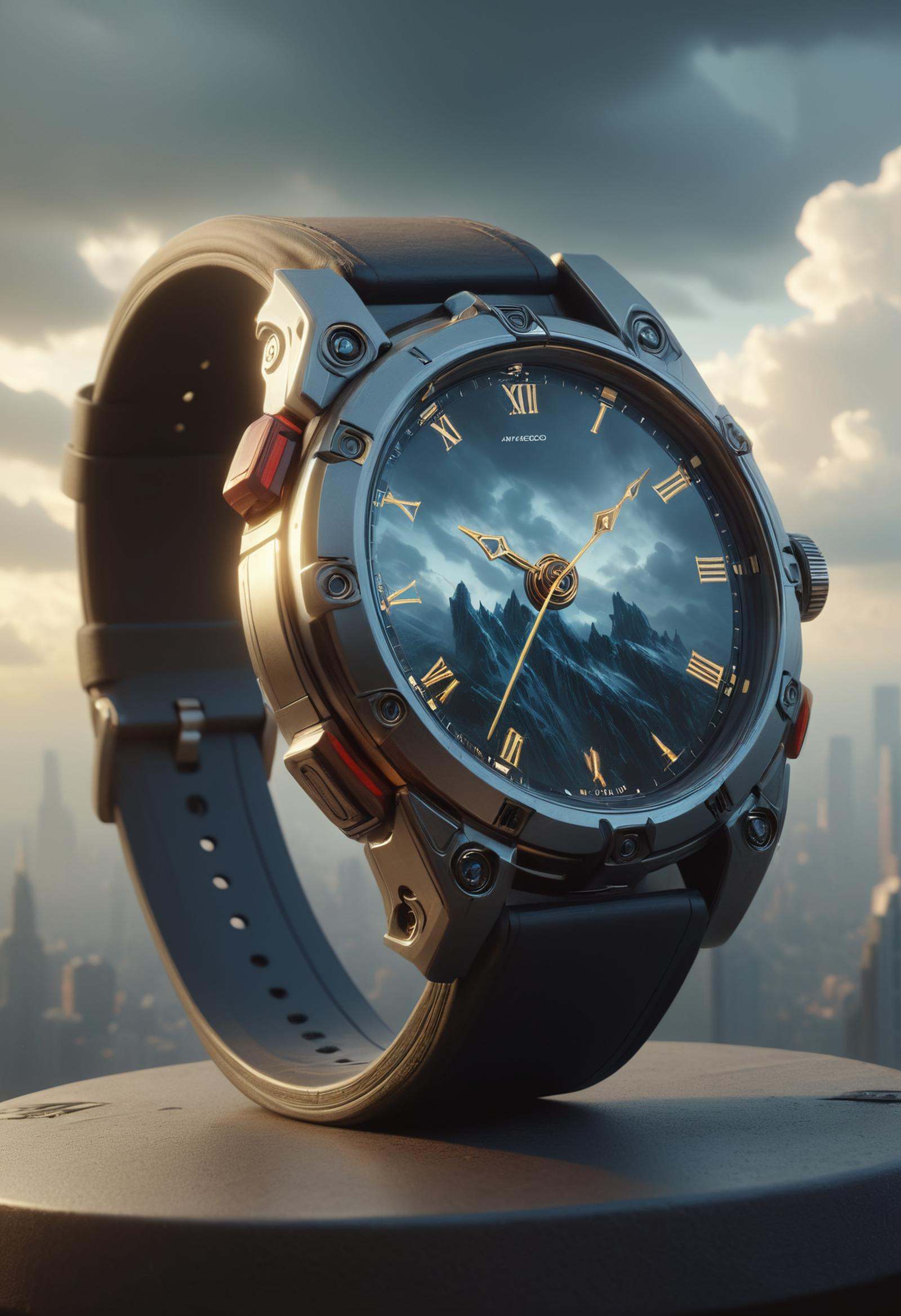 TransformersStyle,  iviewatch toy by WLOP and artgerm and Greg Rutkowski and Alphonse Mucha,  cloudy background on Tensor.Art