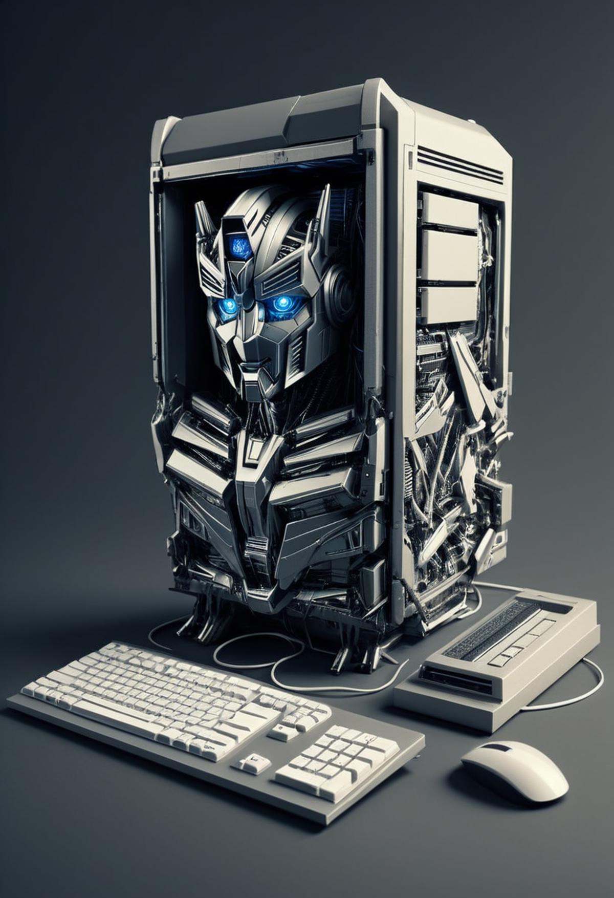desktop computer,  duotone TransformersStyle on Tensor.Art