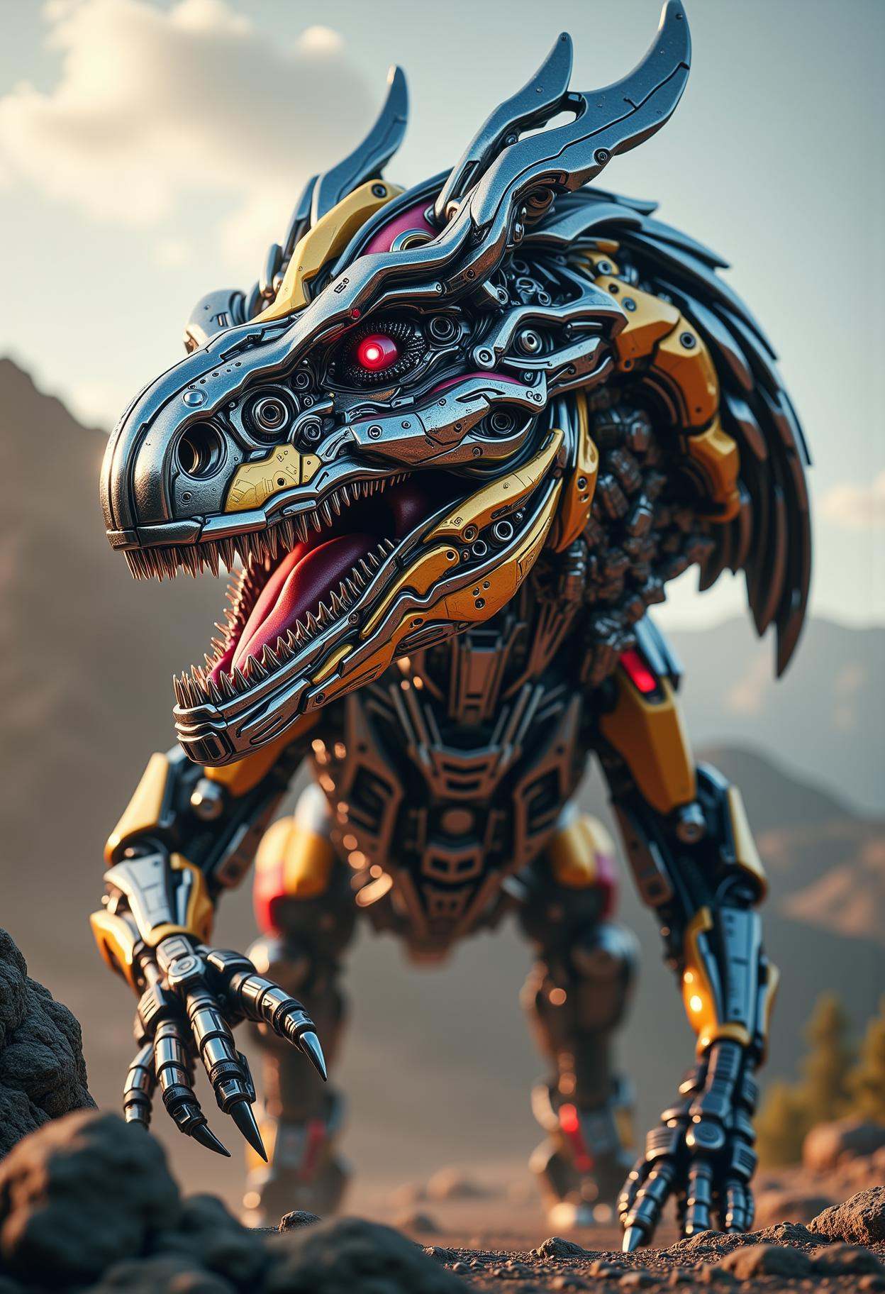 Robo-Raptor,  the Robotic Dinosaur = = ((Vivid,  HDR on Tensor.Art