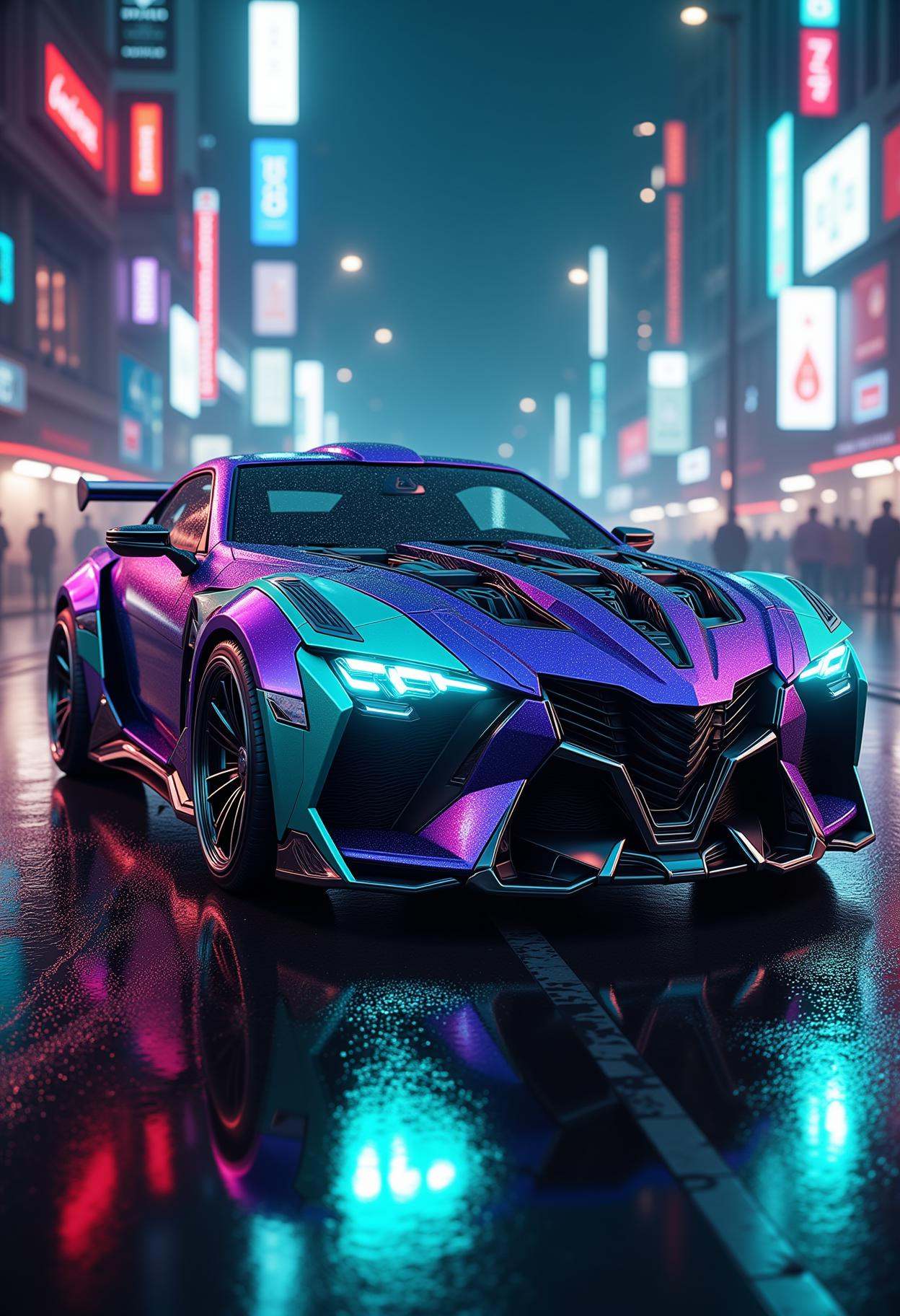 cyberpunk purple and teal futuristic car,  sharp edges,  high tech on Tensor.Art