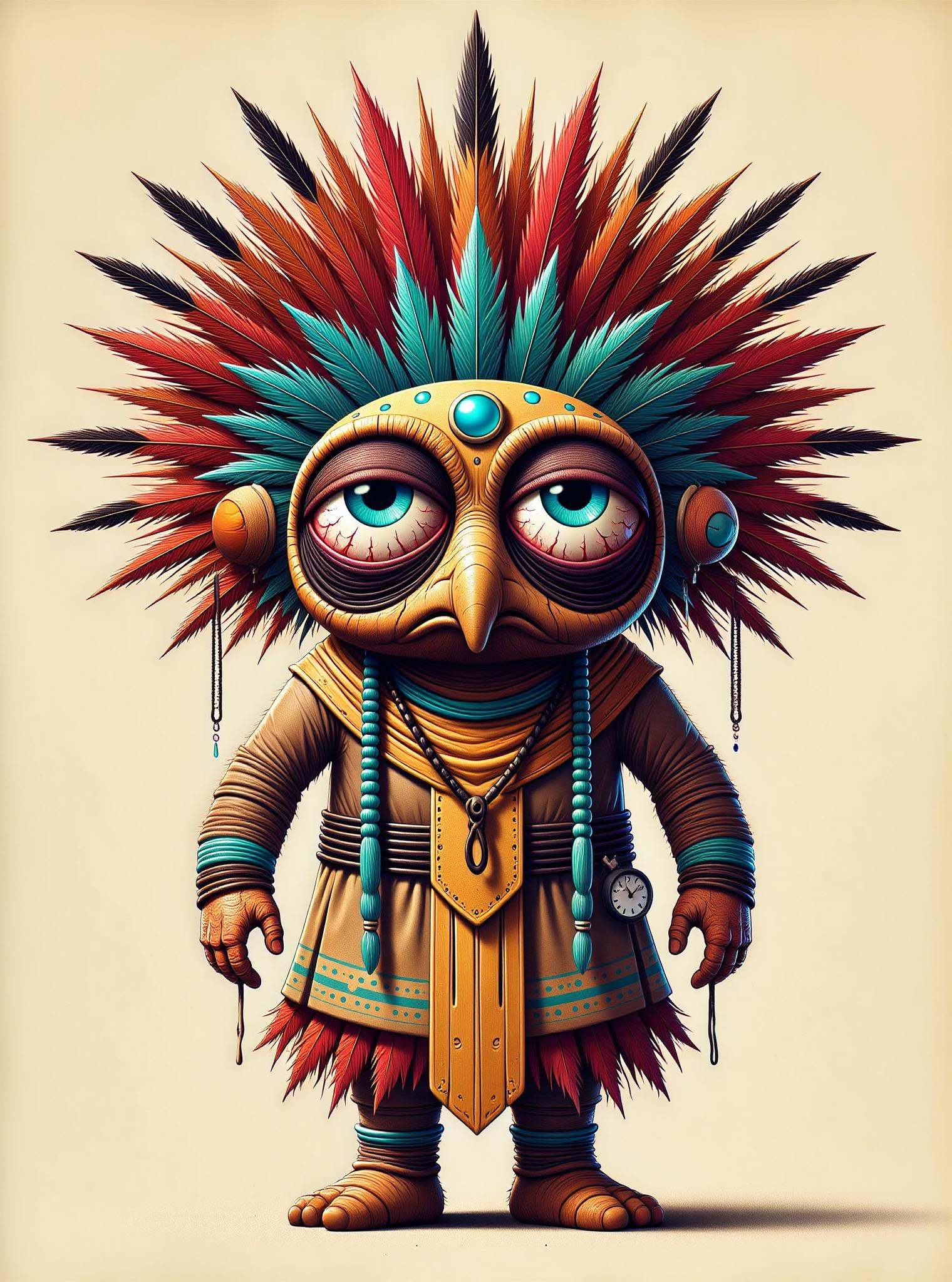 DonM1ns0mn14FXThe, digital illustration, big eyes, sfw,  kachina, Spiritual being, Hopi and Zuni, embodyment deity spirit, natural elements,  elaborate masks and costumes, ceremonial dance, sacred and powerful, associated with protection