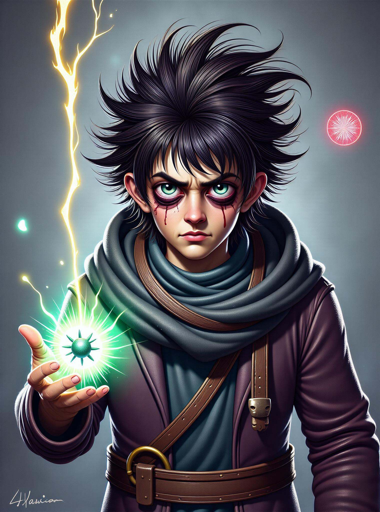 DonM1ns0mn14FXThe, digital illustration,big eyes, sfw,  male plasmaton, paladin,witch doctor