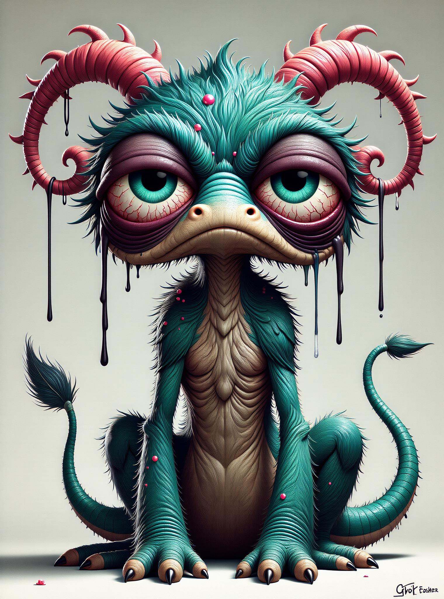 DonM1ns0mn14FXThe, digital illustration,big eyes, sfw,  root-like  japanese multi-limbed Tarasque,   iridescent