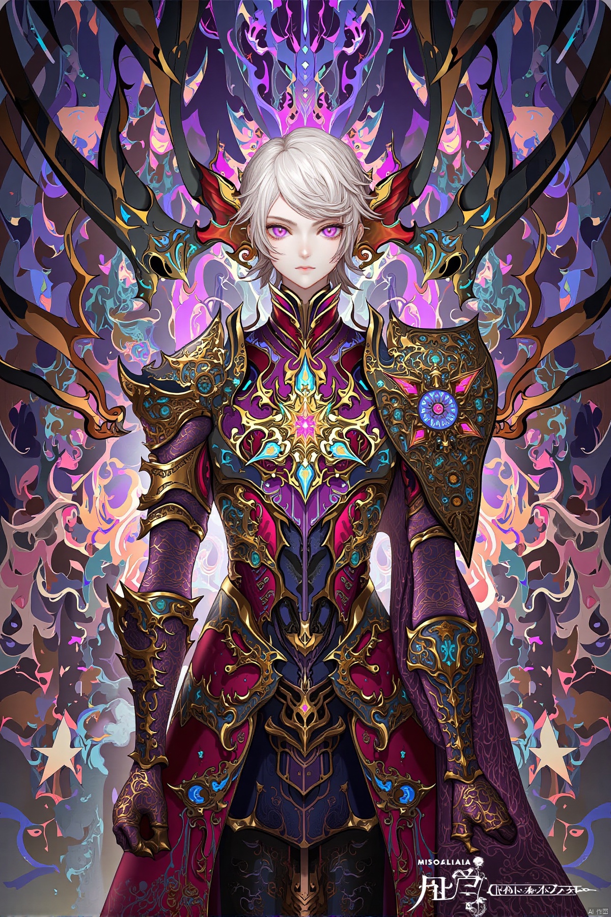 magic,girl,dazzling,peculiar robe,wings,machinery,AI,(full body),(upper body),(top quality),pop art,extremely detailed,extremely detailed CG,(high resolution),highly detailed,(high quality),(perfect quality),(glitchcore colors),(masterpiece, top quality, best quality, beautiful and aesthetic:1.2),official art