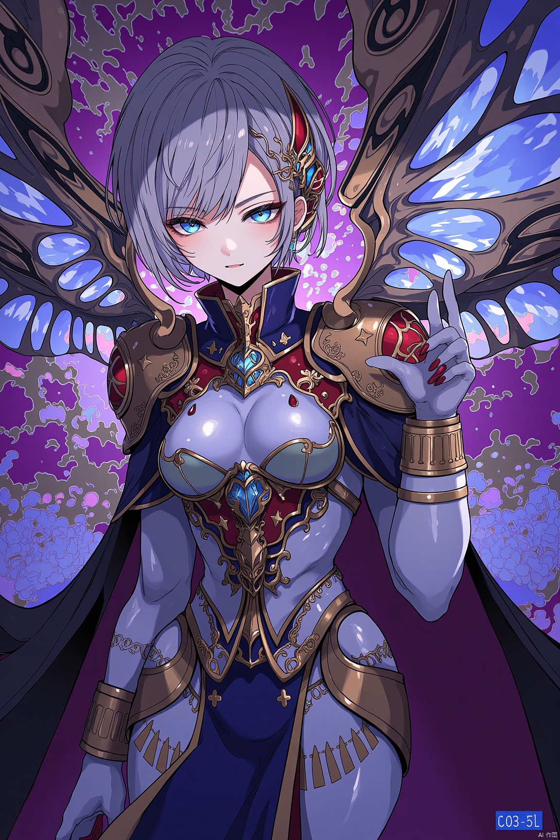 magic,girl,dazzling,peculiar robe,wings,machinery,AI,(full body),(upper body),(top quality),pop art,extremely detailed,extremely detailed CG,(high resolution),highly detailed,(high quality),(perfect quality),(glitchcore colors),(masterpiece, top quality, best quality, beautiful and aesthetic:1.2),border,plaid background,
