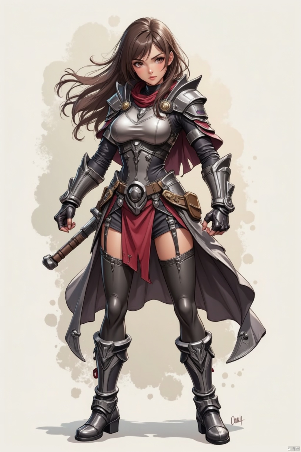An animated female warrior is standing