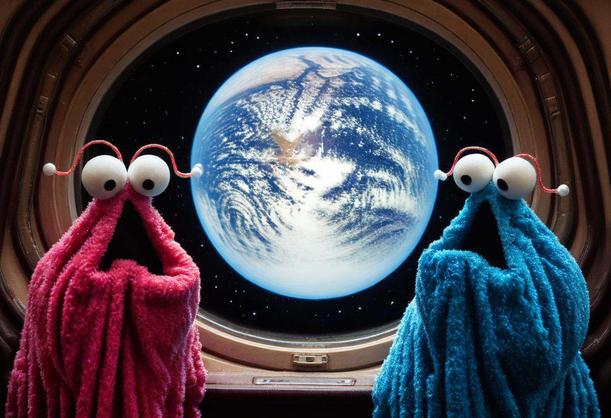 YIP YIP MARTIANS IN SPACESHIP LOOKING AT EARTH THROUGH WINDOW on Tensor.Art