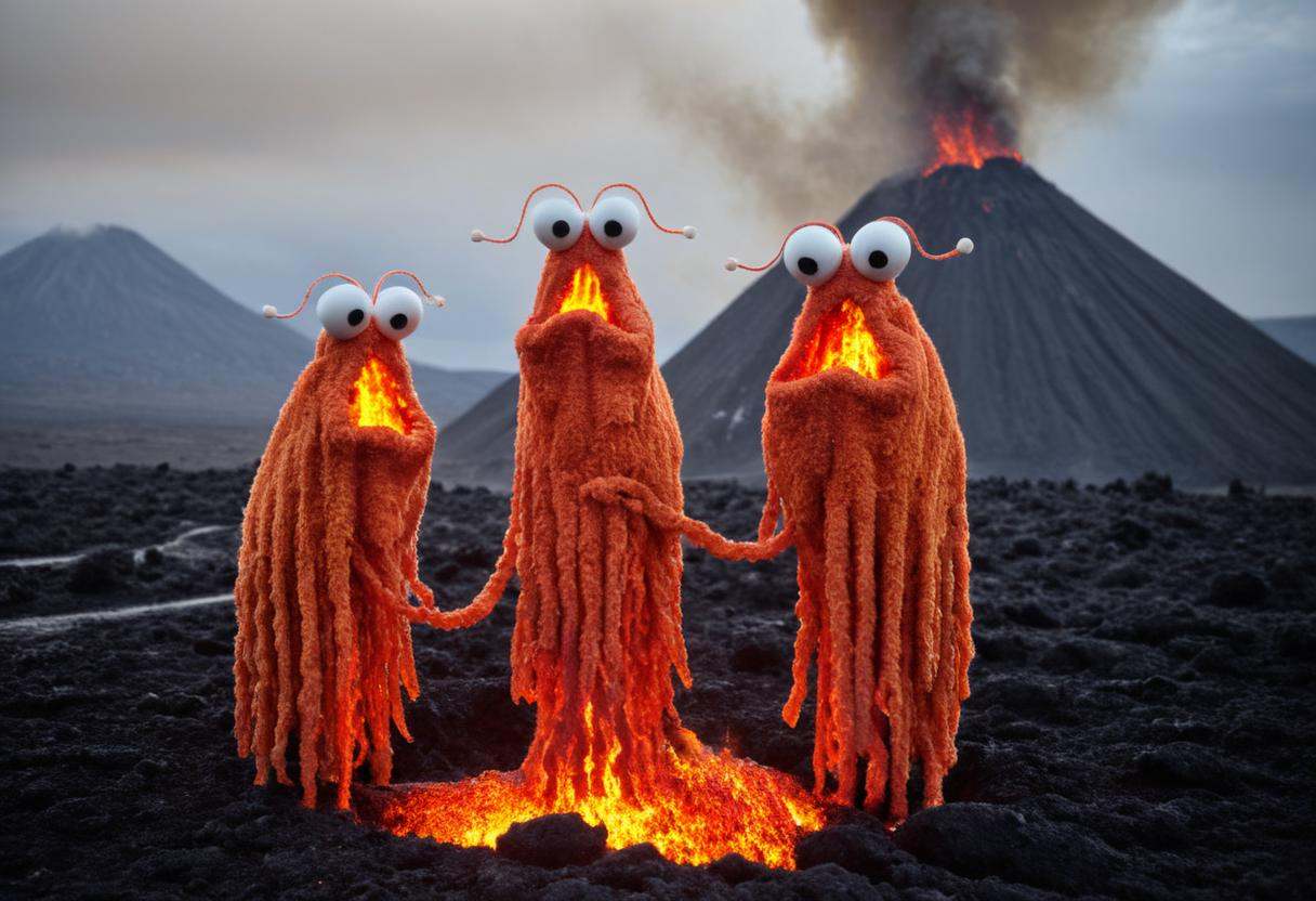 PHOTO OF YIP YIP MARTIANS ON FIRE IN VOLCANO,  YIPYIP on Tensor.Art