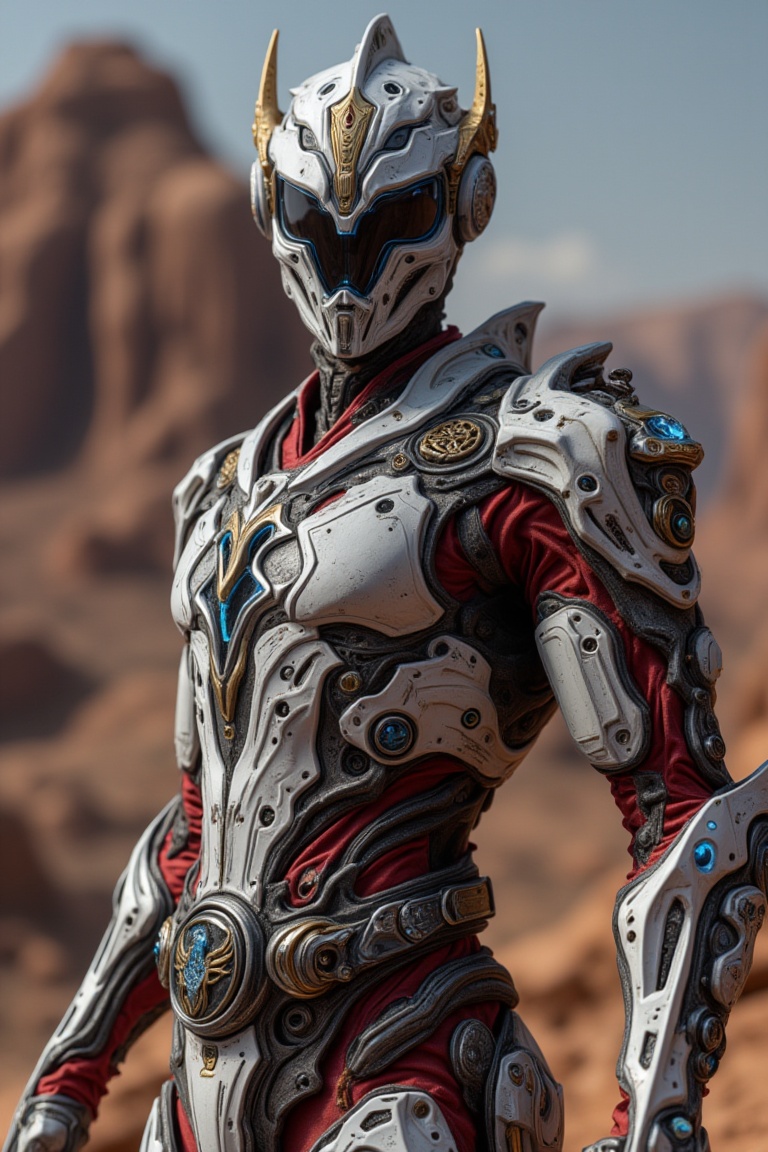 ((full body)) image of a man character protagonist,  wearing a detailed,  apex techwear futuristic half white and red armo...