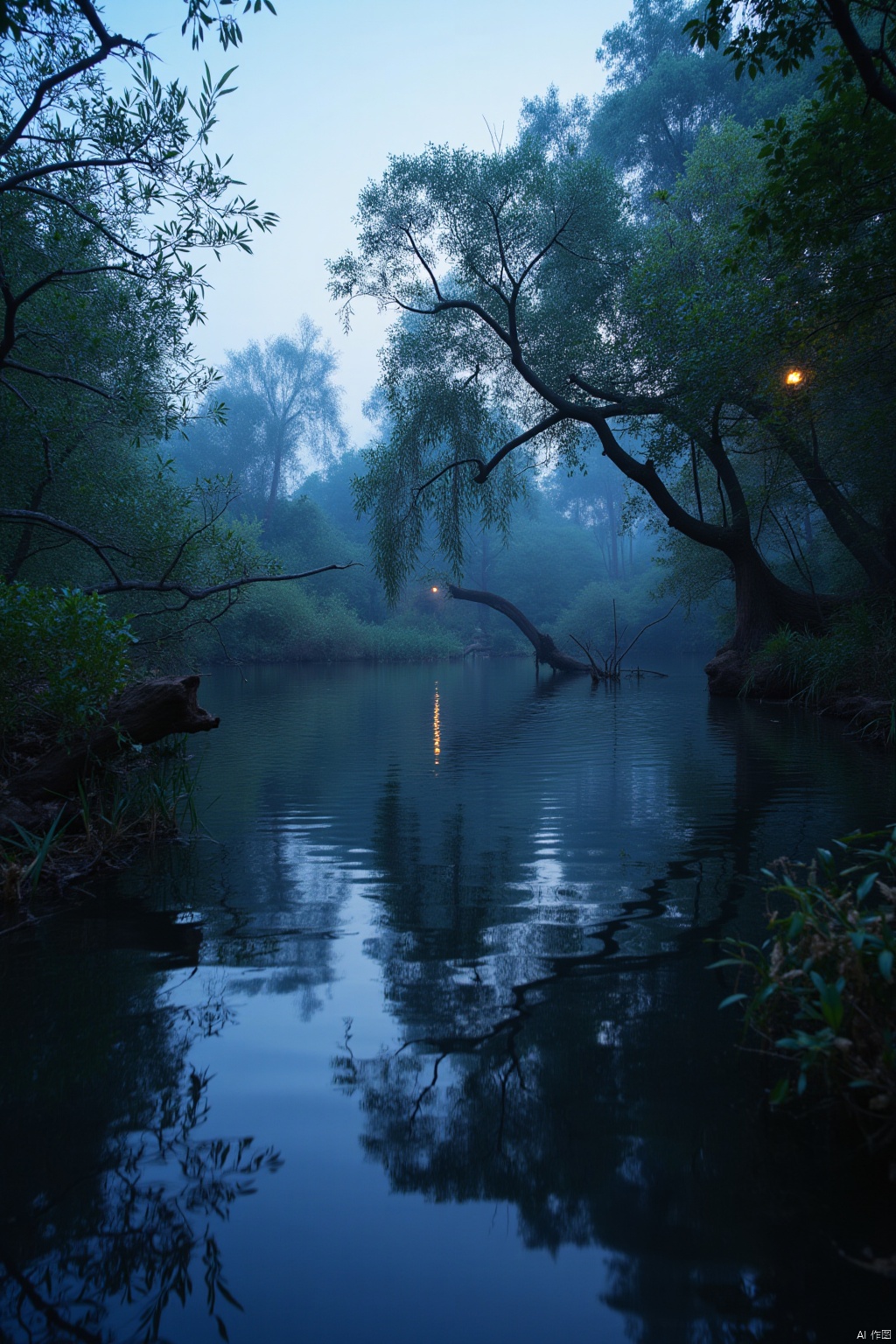 Cyberpunk style,outdoors, day, water, tree, no humans, plant, nature, scenery, forest, reflection