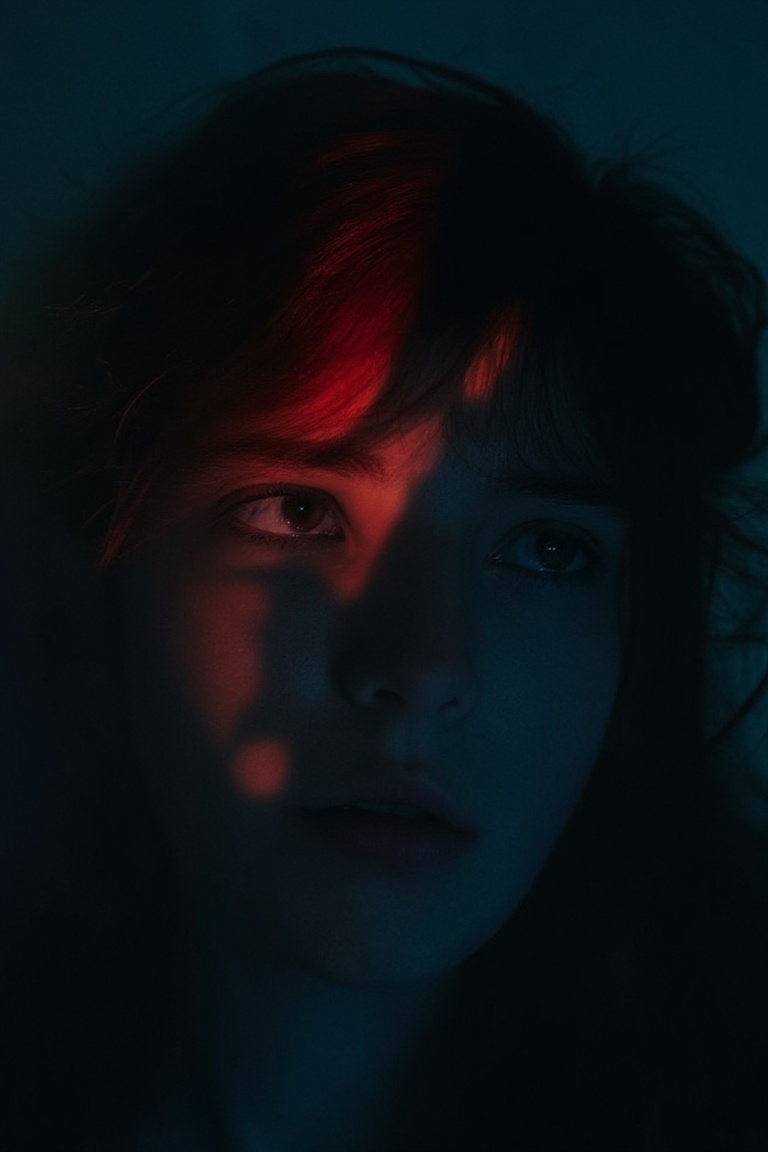 lowkey_shot of cute woman in dark on Tensor.Art