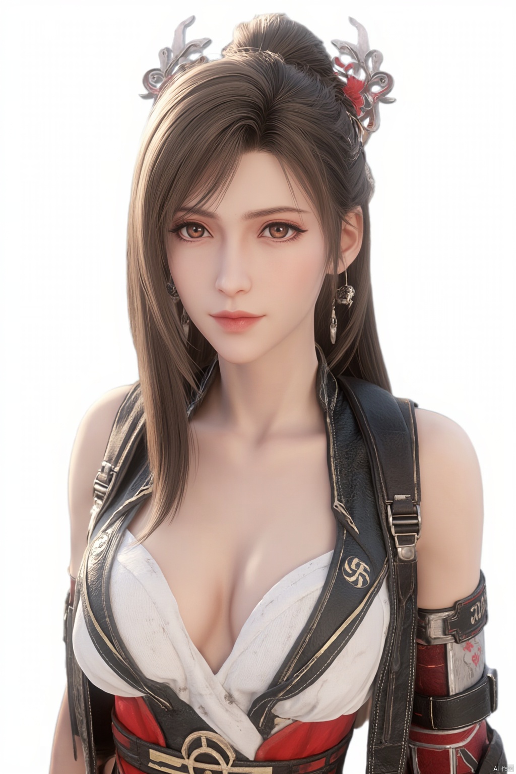 1girl, solo, breasts, looking at viewer, brown hair, black hair, hair ornament, dress, cleavage, jewelry, (big breasts:1.59), upper body, earrings, parted lips, chinese clothes,Xdajisi,Xluxueqi,Xyunxiao,Xtifa