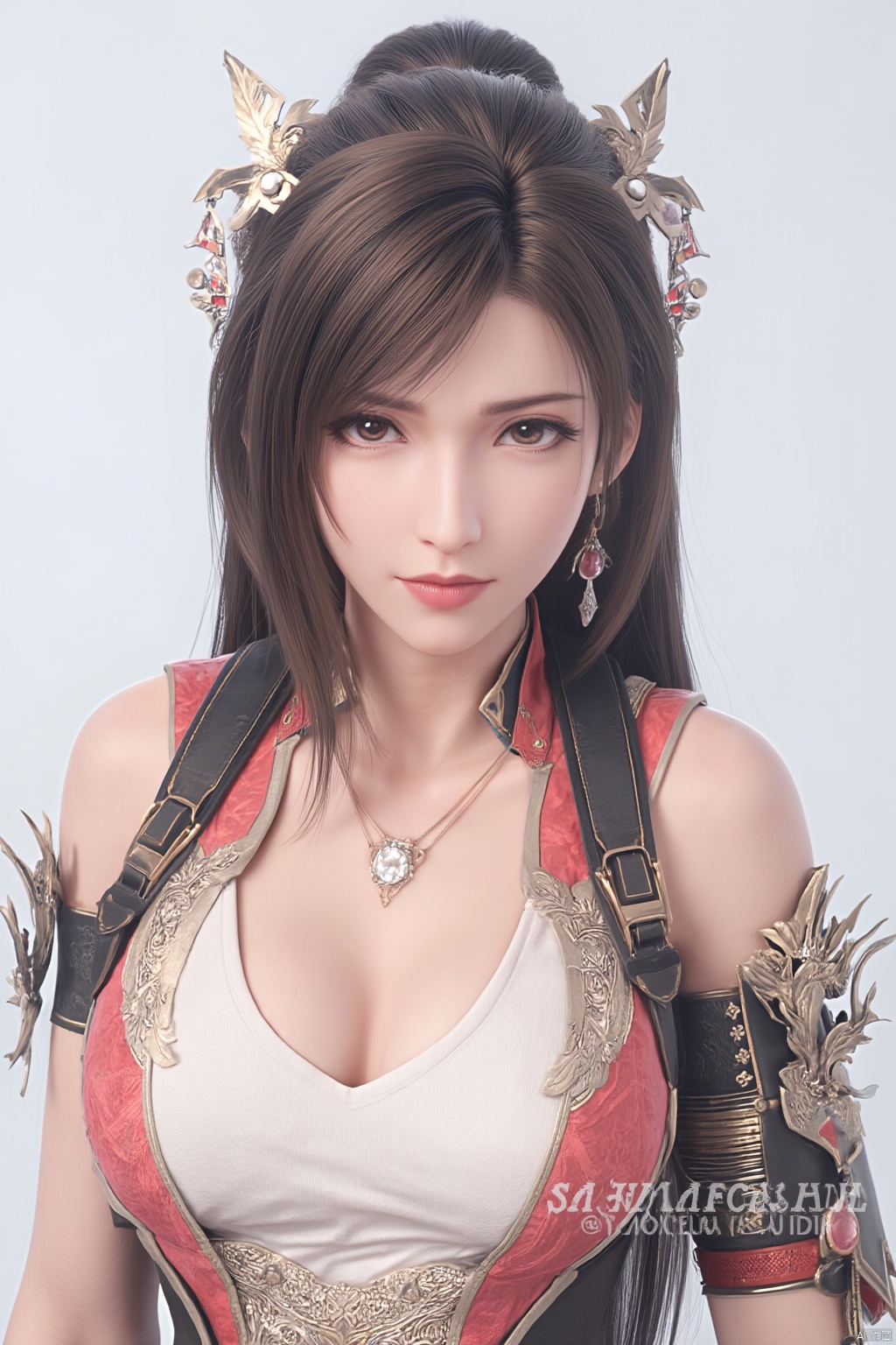 1girl, solo, breasts, looking at viewer, brown hair, black hair, hair ornament, dress, cleavage, jewelry, (big breasts:1.59), upper body, earrings, parted lips, chinese clothes,Xdajisi,Xluxueqi,Xyunxiao,Xtifa
