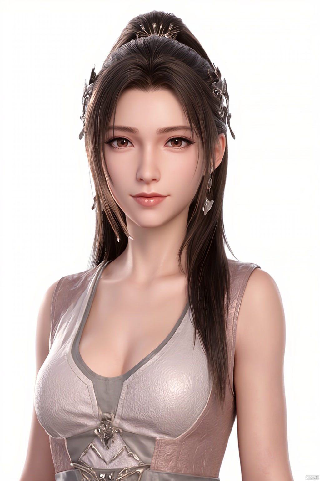1girl, solo, breasts, looking at viewer, brown hair, black hair, hair ornament, dress, cleavage, jewelry, (big breasts:1.59), upper body, earrings, parted lips, chinese clothes,Xdajisi,Xluxueqi,Xyunxiao,Xtifa