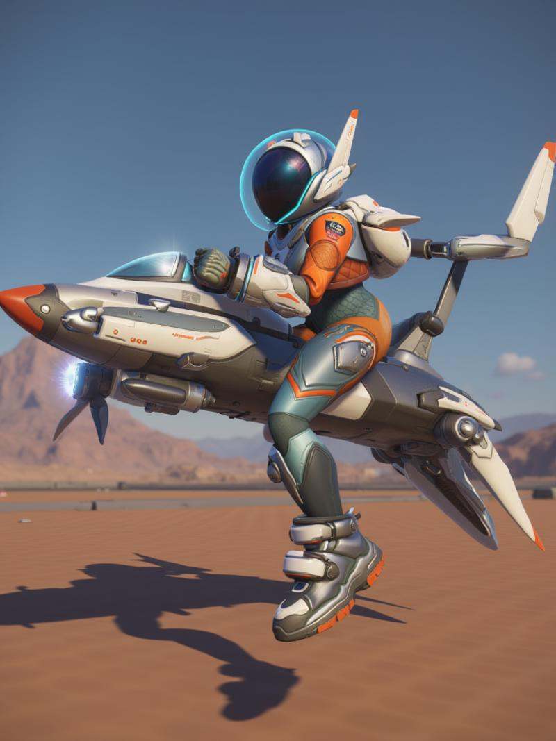 Juno riding a Juno space aircraft, <lora:juno_overwatch_2:1>
