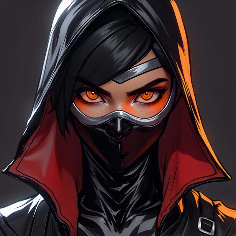 Create a dark, highly detailed portrait of a mysterious and powerful character in the style of a cinematic video game like Overwatch 2, but with a darker, more intense aesthetic inspired by the image provided. The character should have a sleek, form-fitting outfit with a glossy, almost latex-like finish, reflecting subtle light with an eerie glow. The design should incorporate bold, contrasting colors such as deep reds and blacks, with sharp, angular lines that emphasize the character's formidable presence. The facial expression should be intense and focused, with piercing eyes that convey a sense of determination and mystery. The character's mask or headgear should be intricately detailed, blending futuristic elements with a touch of classic villain or anti-hero motifs. Incorporate metallic textures and reflective surfaces that catch the light, creating a sense of depth and realism. The background should be minimalistic, dark, and shadowy, allowing the character to stand out as the focal point. Use dramatic, moody lighting with strong contrasts and subtle backlighting to highlight the contours of the character’s face and outfit. The overall composition should evoke a sense of tension and intrigue, as if the character is poised for action in a dark, dystopian world, Tracer expressions,  <lora:tracer_facial_expressions:1.1>
