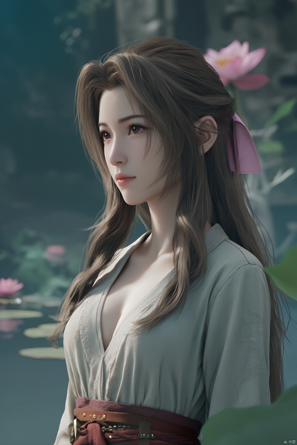 Best quality, Realistic, photorealistic, masterpiece,1girl,Xyuanyao,(big breasts:1.89),(Lotus, lotus pond:1.3),,Xyunxiao,(big breasts:1.99),Xxiaolongnv,Xyuanyao,Xtifa,XAerith