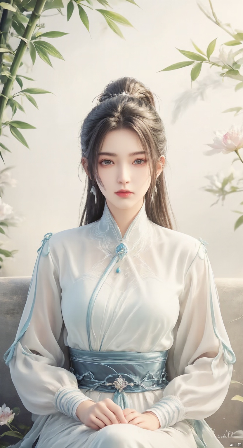 score_9,score_8_up,score_7_up,
masterpiece,best quality,AFLY,Splashing tea fragrance,The female poet,XUER gufeng,ancient chinese poetess li qingzhao,white hanfu light yarn skirt,curvy,elegant  sitting posture,take the scroll,,ink bamboo branches and lotus leaves scroll,bamboo leaves drifting,the perfect hand,,raising your head with your eyes closed,