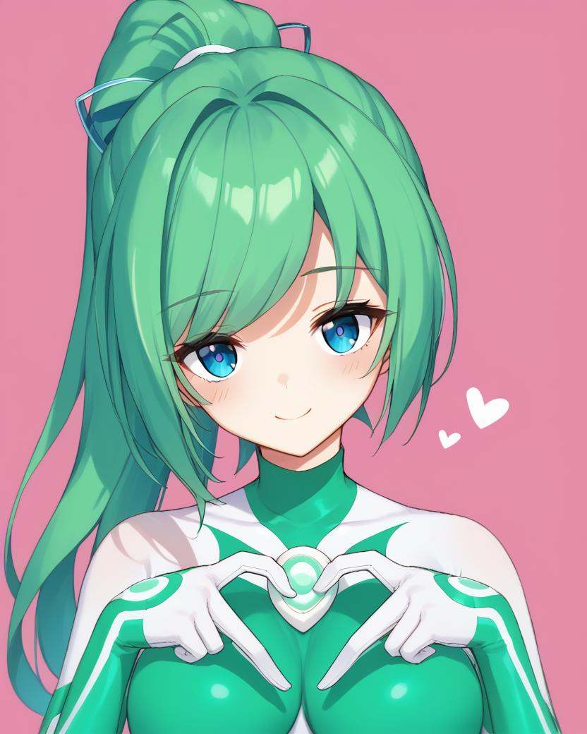 jue,  green hair,  ponytail on Tensor.Art