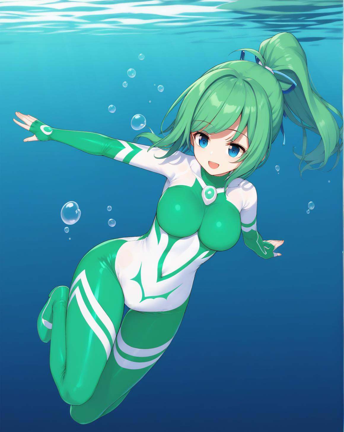 jue,  green hair,  blue eyes on Tensor.Art