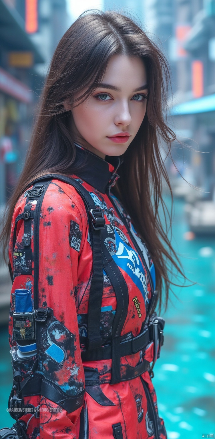 (masterpiece, top quality, best quality, official art, 4k, beauty and aesthetics: 1.2),(1girl), extreme detail, rich colors, highest detail, (full body: 1.7), , dress , , perfect features, big crystal eyes, eyes looking at the lens, Asian beauty, complex machinery,  cyberpunk city by the sea, gorgeous colors, long legs, high resolution, extreme details, 8K,eluosi