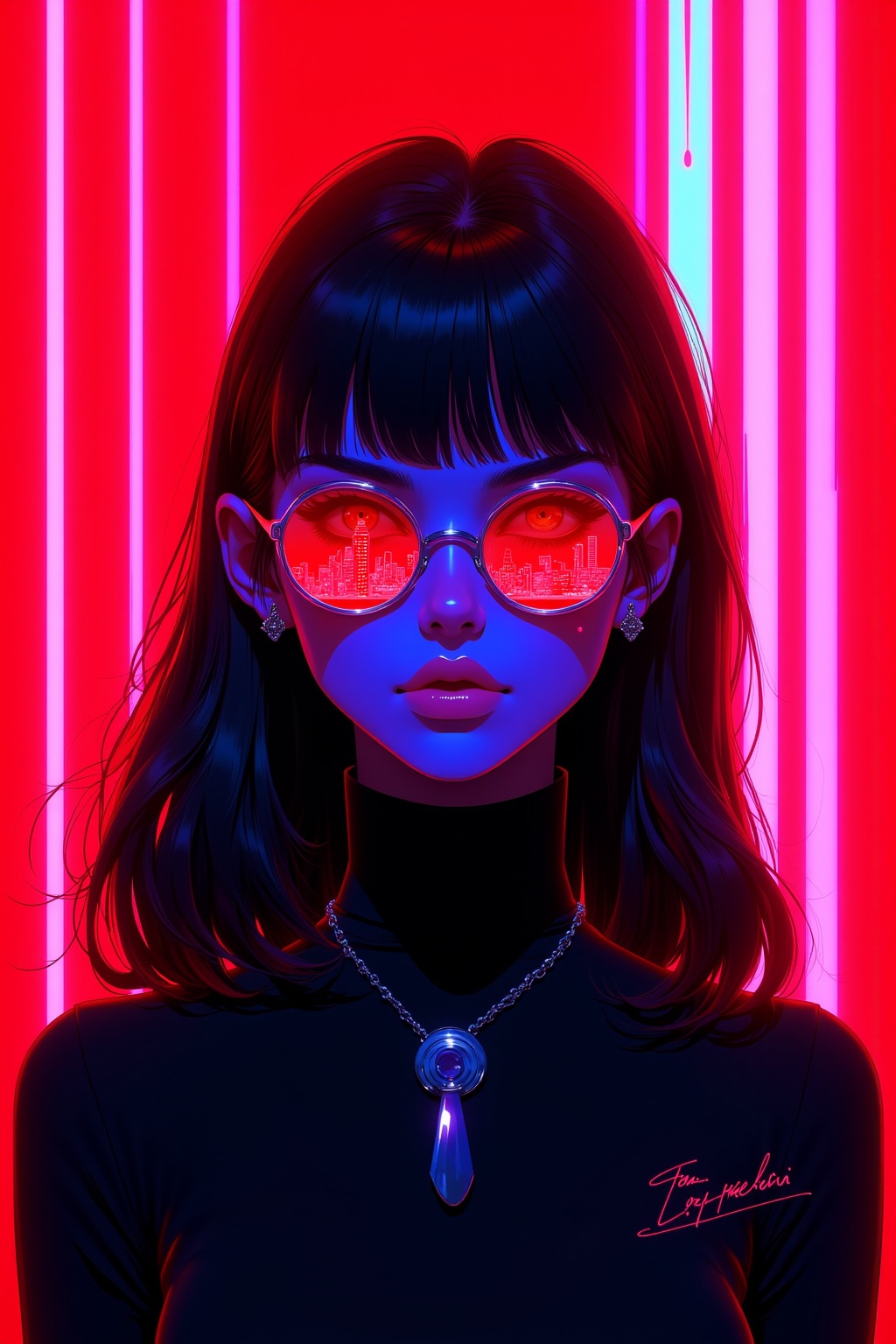 **Caption:** A captivating and intense portrait of a young woman exuding a sense of cool confidence and mystery,  set agai...