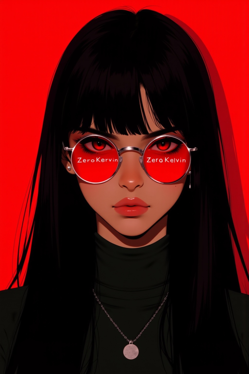 **Caption:** A captivating and intense portrait of a young woman exuding a sense of cool confidence and mystery,  set agai...